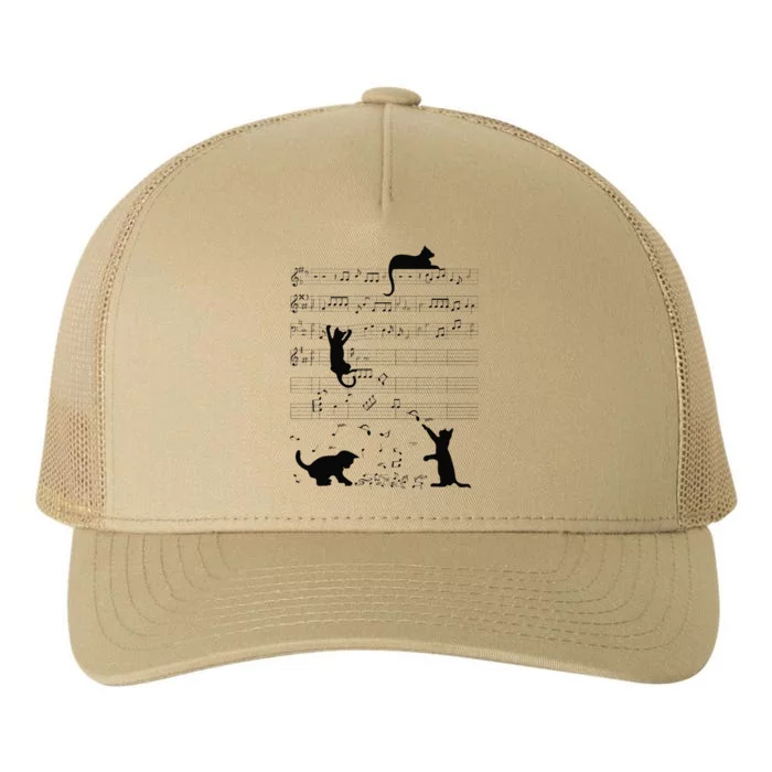 Cute Cat Kitty Playing Music Note Clef Musician Art Yupoong Adult 5-Panel Trucker Hat