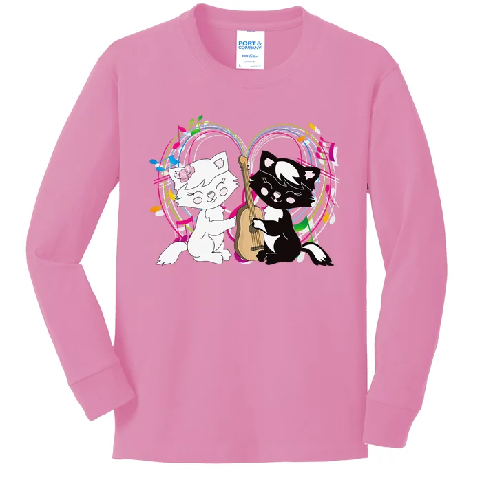 Cute Cat Kitty Playing Music Note Clef Musician Art Kids Long Sleeve Shirt