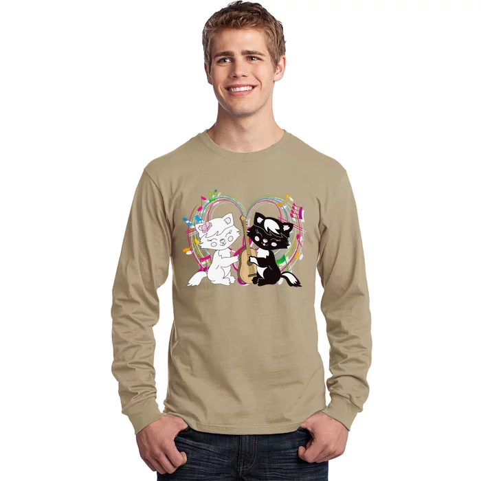 Cute Cat Kitty Playing Music Note Clef Musician Art Long Sleeve Shirt