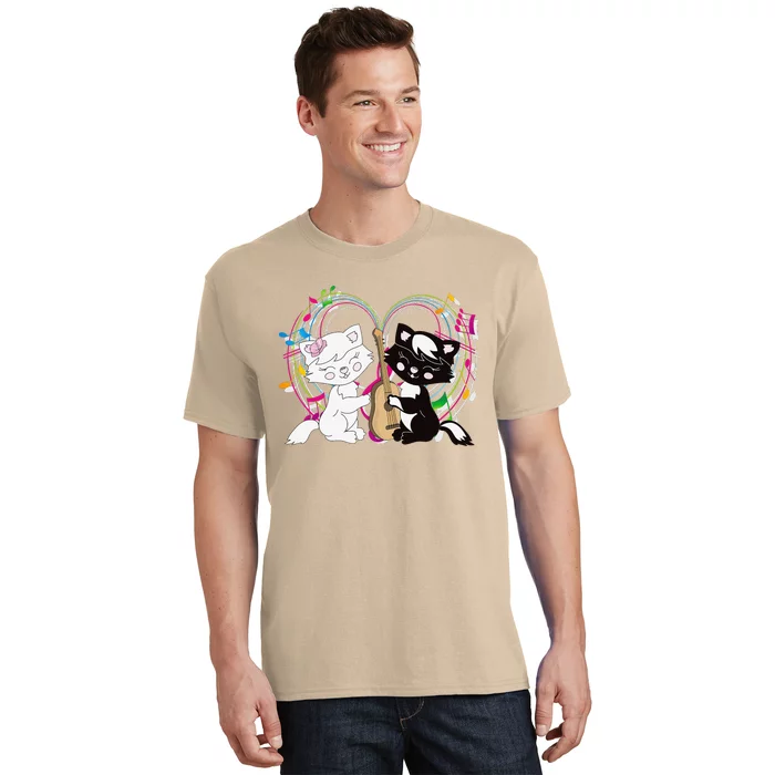 Cute Cat Kitty Playing Music Note Clef Musician Art T-Shirt