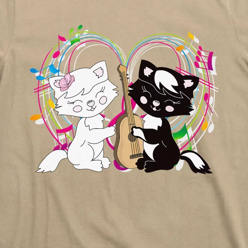 Cute Cat Kitty Playing Music Note Clef Musician Art T-Shirt