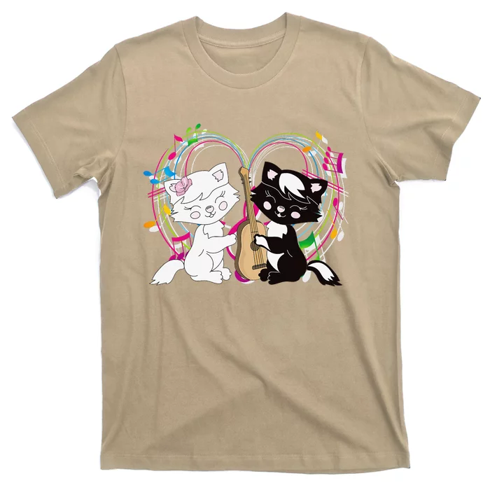 Cute Cat Kitty Playing Music Note Clef Musician Art T-Shirt