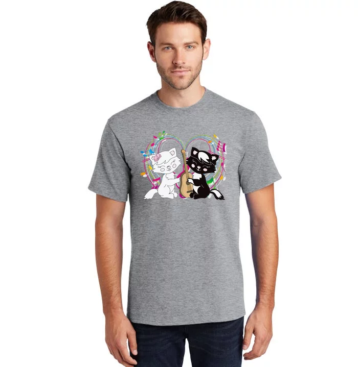 Cute Cat Kitty Playing Music Note Clef Musician Art Tall T-Shirt