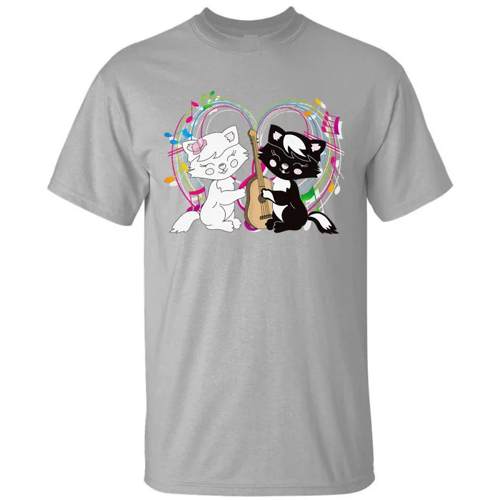 Cute Cat Kitty Playing Music Note Clef Musician Art Tall T-Shirt