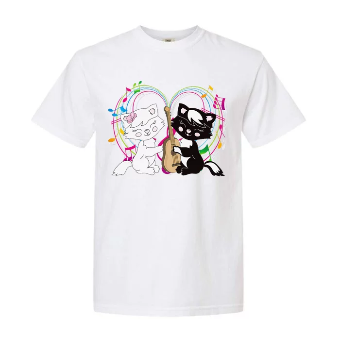 Cute Cat Kitty Playing Music Note Clef Musician Art Garment-Dyed Heavyweight T-Shirt