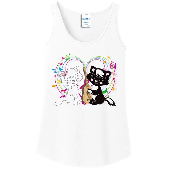 Cute Cat Kitty Playing Music Note Clef Musician Art Ladies Essential Tank