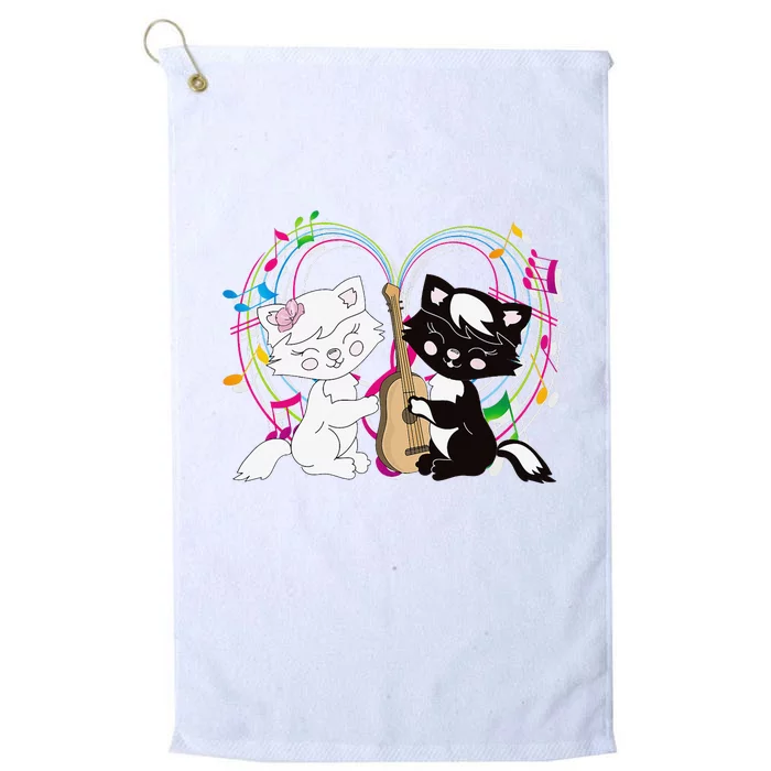 Cute Cat Kitty Playing Music Note Clef Musician Art Platinum Collection Golf Towel