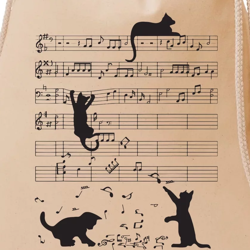 Cute Cat Kitty Playing Music Note Clef Musician Art Drawstring Bag