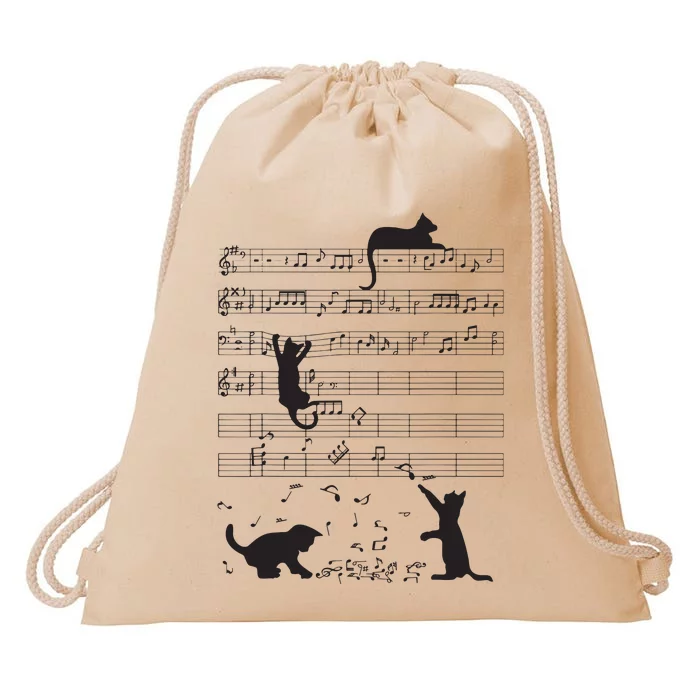 Cute Cat Kitty Playing Music Note Clef Musician Art Drawstring Bag