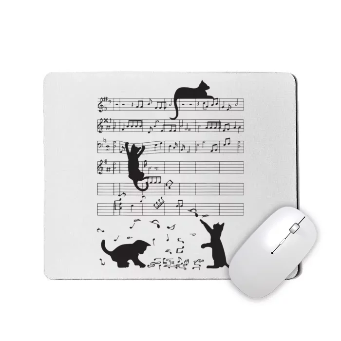 Cute Cat Kitty Playing Music Note Clef Musician Art Mousepad