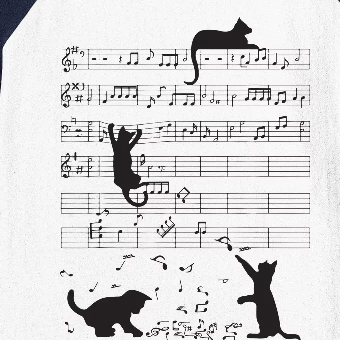 Cute Cat Kitty Playing Music Note Clef Musician Art Baseball Sleeve Shirt