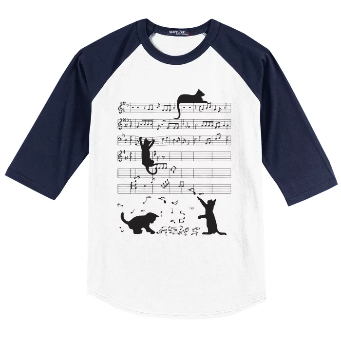 Cute Cat Kitty Playing Music Note Clef Musician Art Baseball Sleeve Shirt