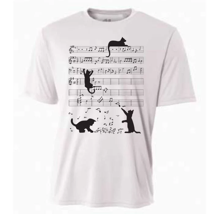 Cute Cat Kitty Playing Music Note Clef Musician Art Cooling Performance Crew T-Shirt