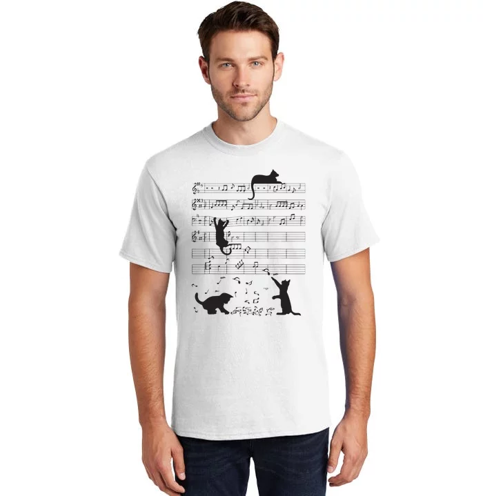 Cute Cat Kitty Playing Music Note Clef Musician Art Tall T-Shirt