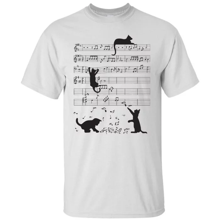 Cute Cat Kitty Playing Music Note Clef Musician Art Tall T-Shirt