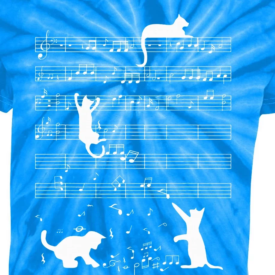 Cute Cat Kitty Playing Music Note Kids Tie-Dye T-Shirt