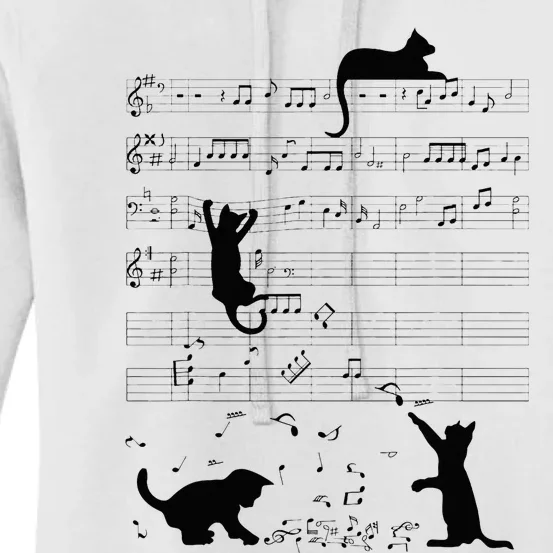 Cute Cat Kitty Playing Music Note Clef Musician Art Women's Pullover Hoodie