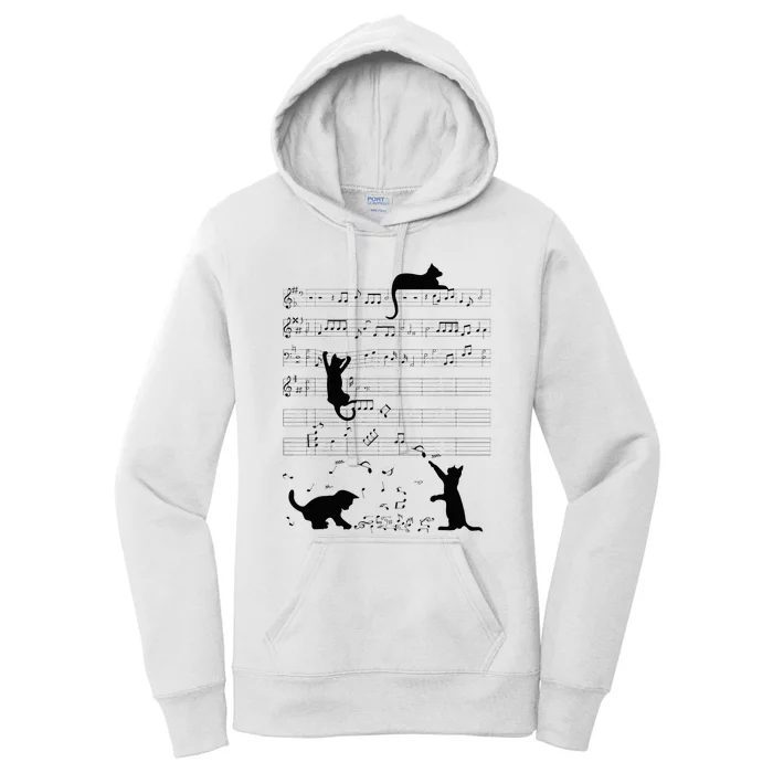 Cute Cat Kitty Playing Music Note Clef Musician Art Women's Pullover Hoodie