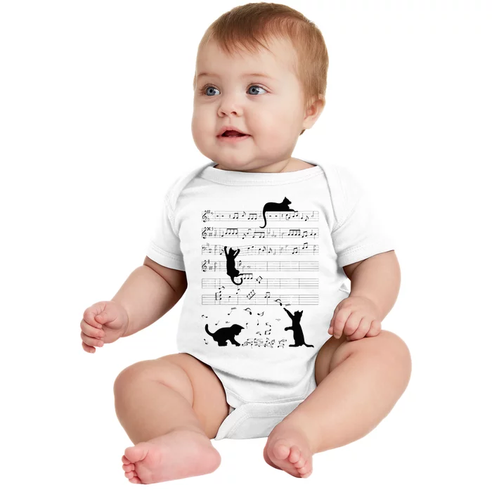 Cute Cat Kitty Playing Music Note Clef Musician Art Baby Bodysuit