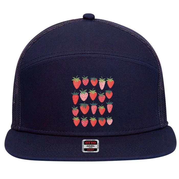 Cute Cottagecore Kawaii Strawberry Aesthetic Strawberries 7 Panel Mesh Trucker Snapback Hat