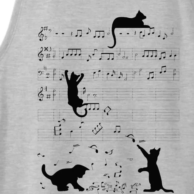 Cute Cat Kitty Playing Music Note Clef Musician Art Ladies Tri-Blend Wicking Tank