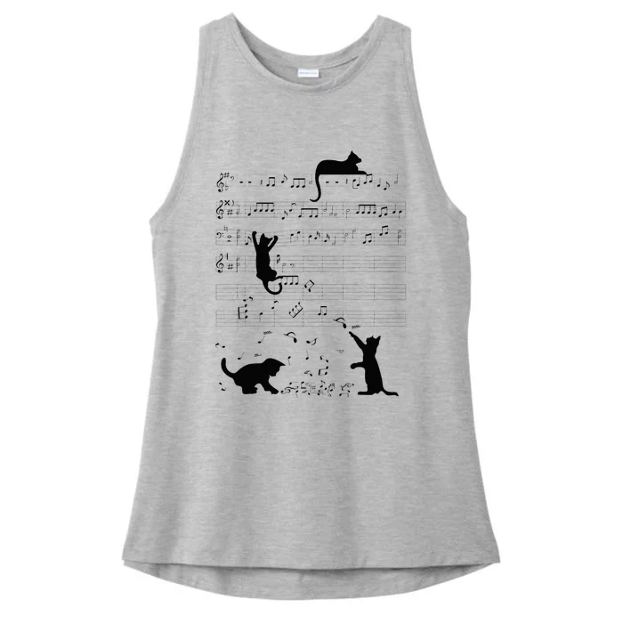 Cute Cat Kitty Playing Music Note Clef Musician Art Ladies Tri-Blend Wicking Tank