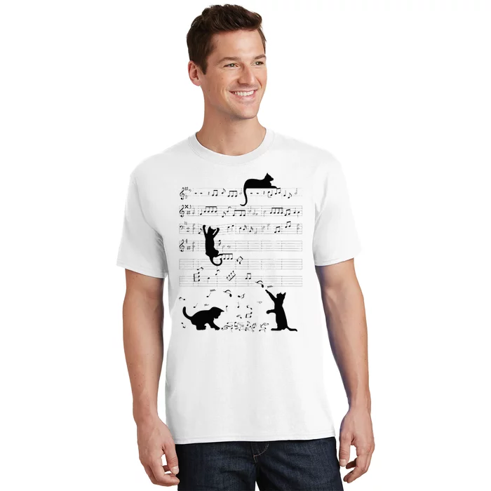 Cute Cat Kitty Playing Music Note Clef Musician Art T-Shirt