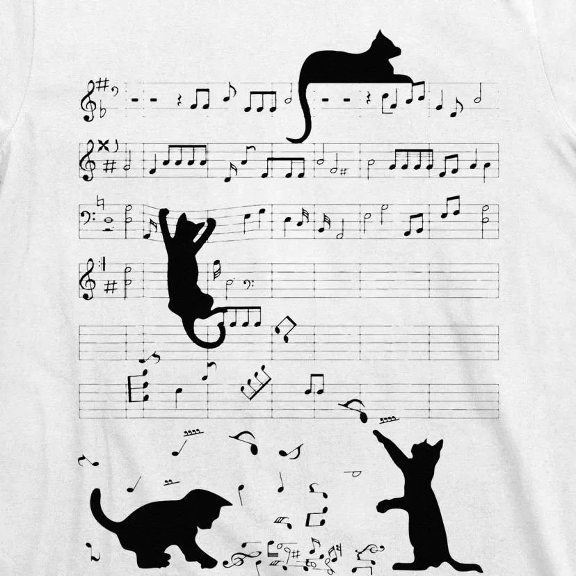 Cute Cat Kitty Playing Music Note Clef Musician Art T-Shirt