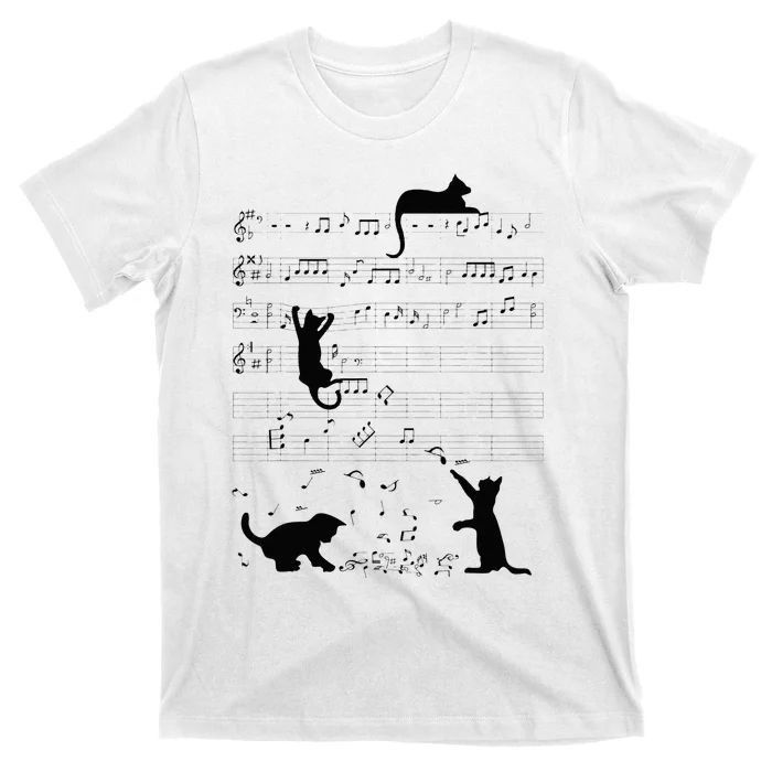 Cute Cat Kitty Playing Music Note Clef Musician Art T-Shirt