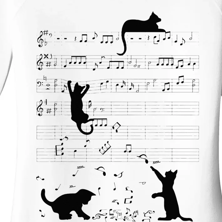 Cute Cat Kitty Playing Music Note Clef Musician Art Women's Perfect Tri Tunic Long Sleeve Shirt