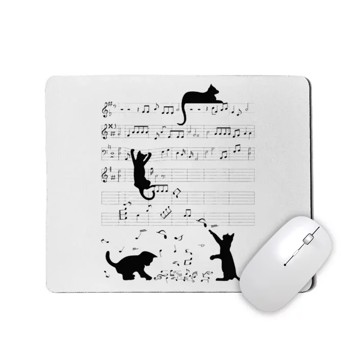 Cute Cat Kitty Playing Music Note Clef Musician Art Mousepad