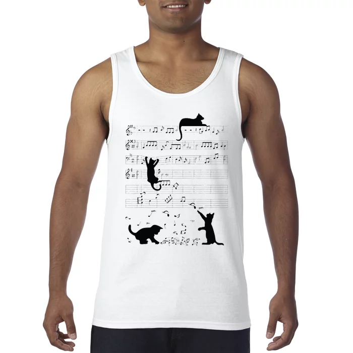 Cute Cat Kitty Playing Music Note Clef Musician Art Tank Top