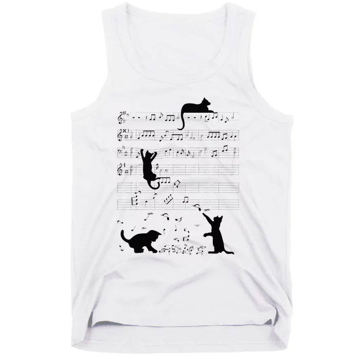 Cute Cat Kitty Playing Music Note Clef Musician Art Tank Top