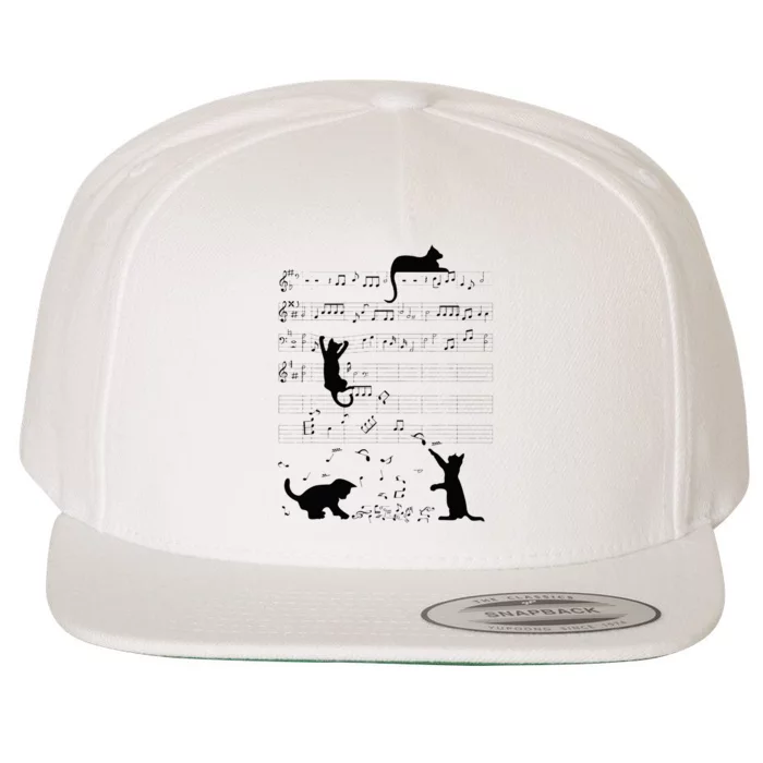 Cute Cat Kitty Playing Music Note Clef Musician Art Wool Snapback Cap