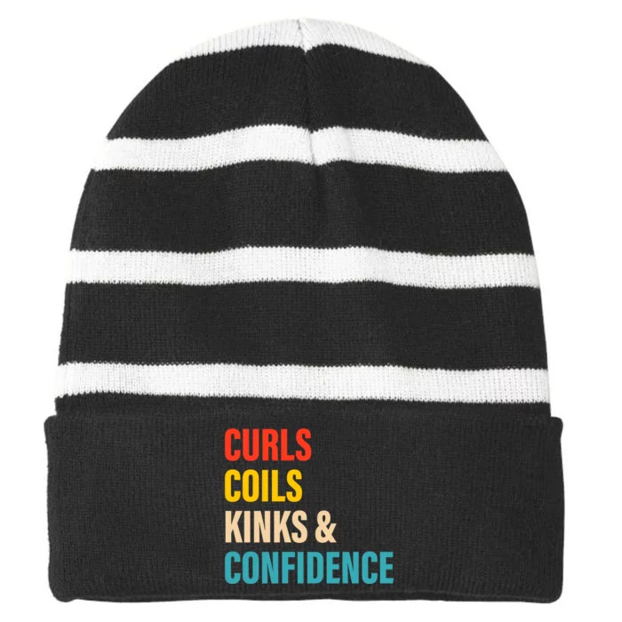 Curls Coils Kinks And Confidence Gift Striped Beanie with Solid Band