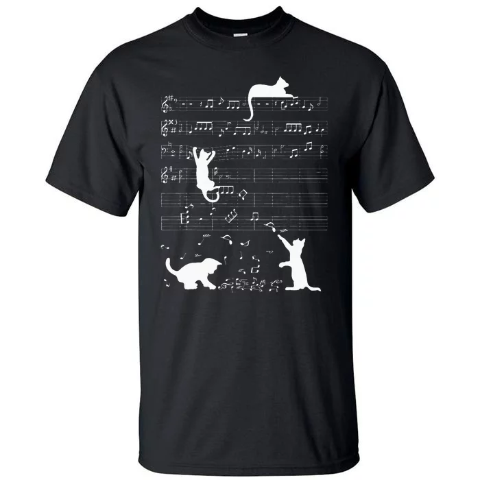 Cute Cat Kitty Playing Music Clef Piano Musician Art Tall T-Shirt