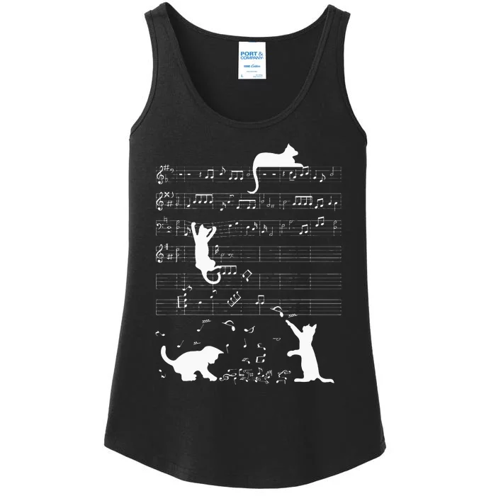 Cute Cat Kitty Playing Music Clef Piano Musician Art Ladies Essential Tank