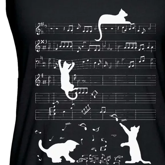 Cute Cat Kitty Playing Music Clef Piano Musician Art Ladies Essential Flowy Tank