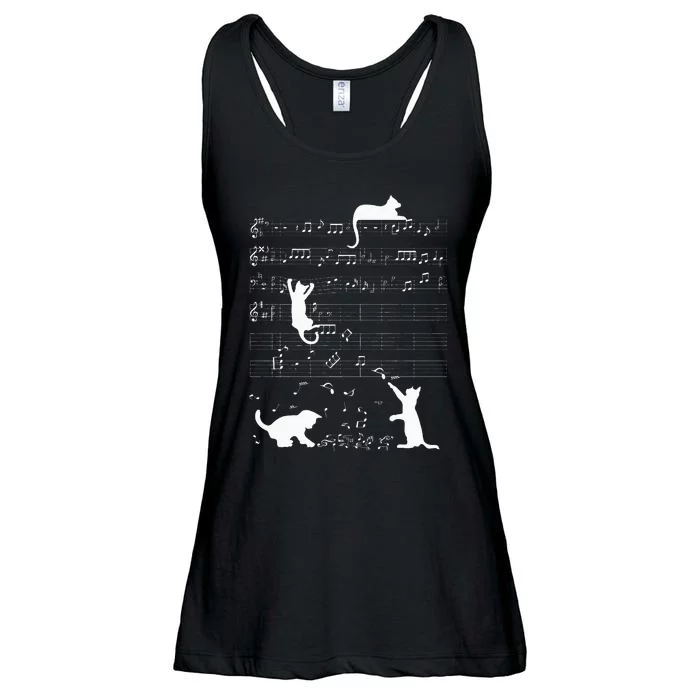 Cute Cat Kitty Playing Music Clef Piano Musician Art Ladies Essential Flowy Tank