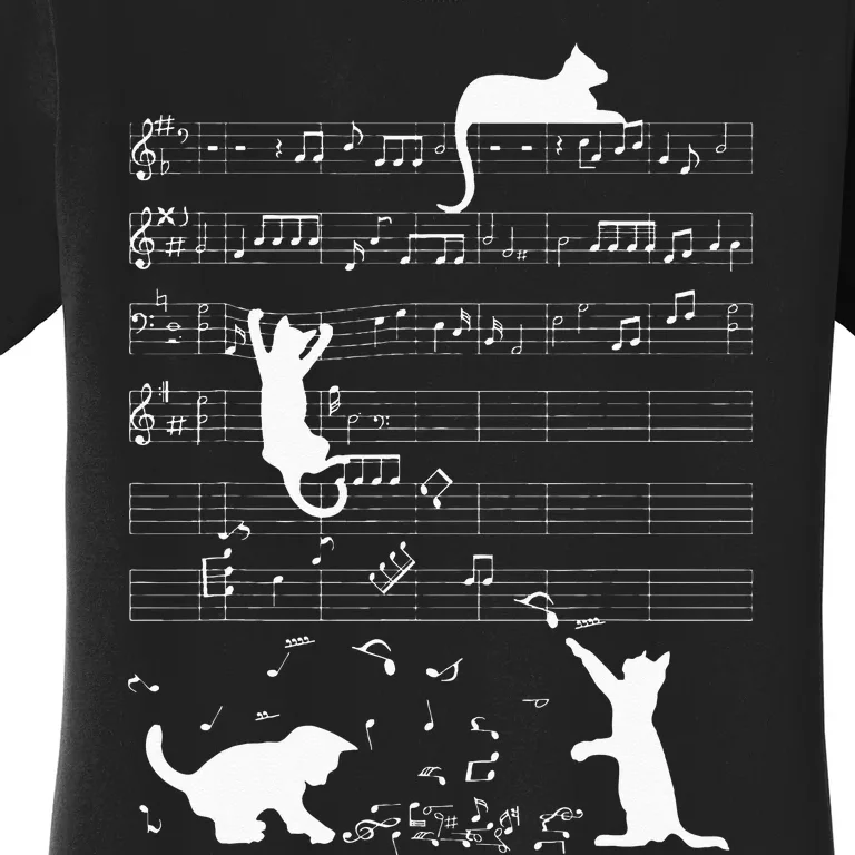 Cute Cat Kitty Playing Music Clef Piano Musician Art Women's T-Shirt