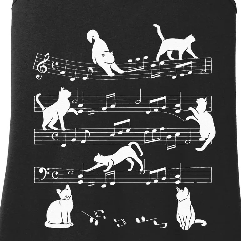 Cute Cat Kitty Playing Music Note Clef Musician Art Ladies Essential Tank