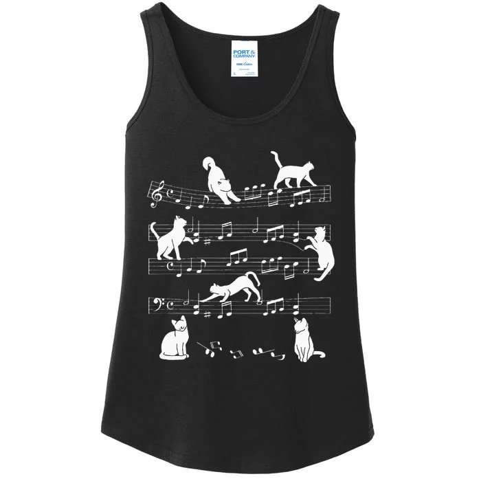 Cute Cat Kitty Playing Music Note Clef Musician Art Ladies Essential Tank