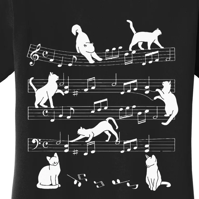 Cute Cat Kitty Playing Music Note Clef Musician Art Women's T-Shirt