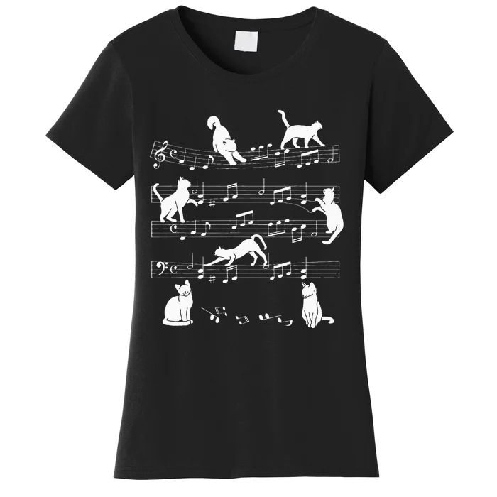 Cute Cat Kitty Playing Music Note Clef Musician Art Women's T-Shirt