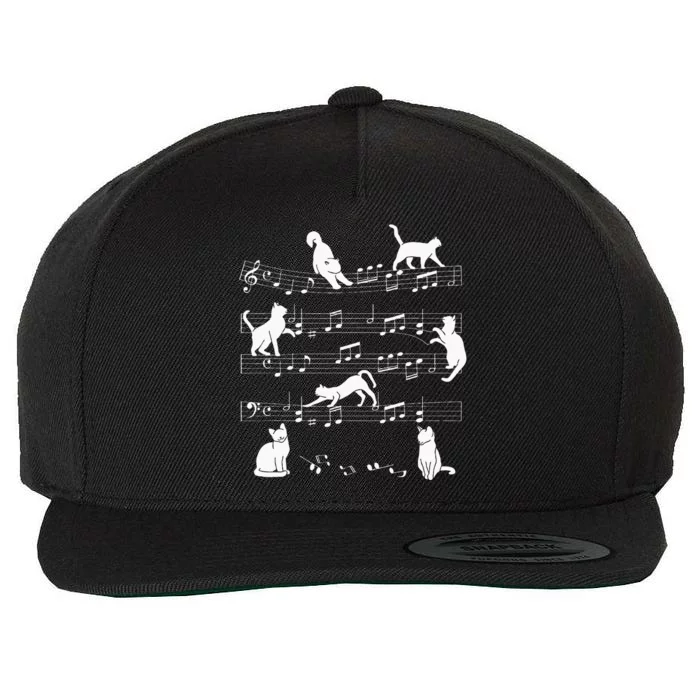 Cute Cat Kitty Playing Music Note Clef Musician Art Wool Snapback Cap