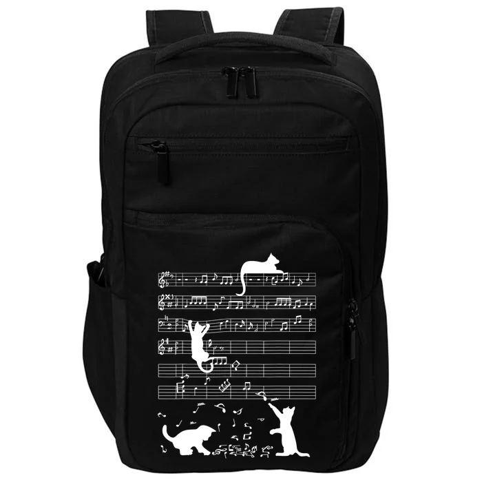 Cute Cat Kitty Playing Music Gift Clef Piano Musician Art Gift Impact Tech Backpack