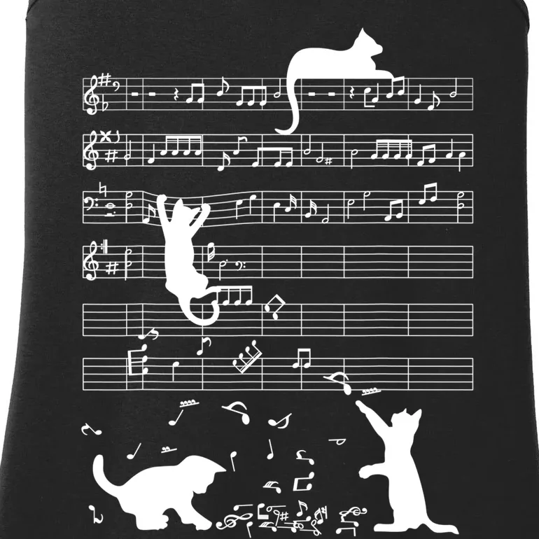 Cute Cat Kitty Playing Music Gift Clef Piano Musician Art Gift Ladies Essential Tank