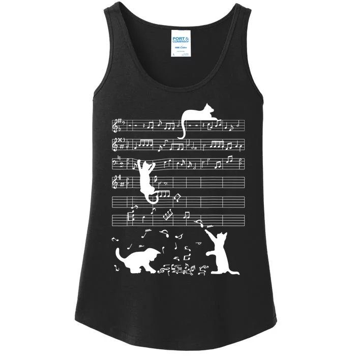 Cute Cat Kitty Playing Music Gift Clef Piano Musician Art Gift Ladies Essential Tank