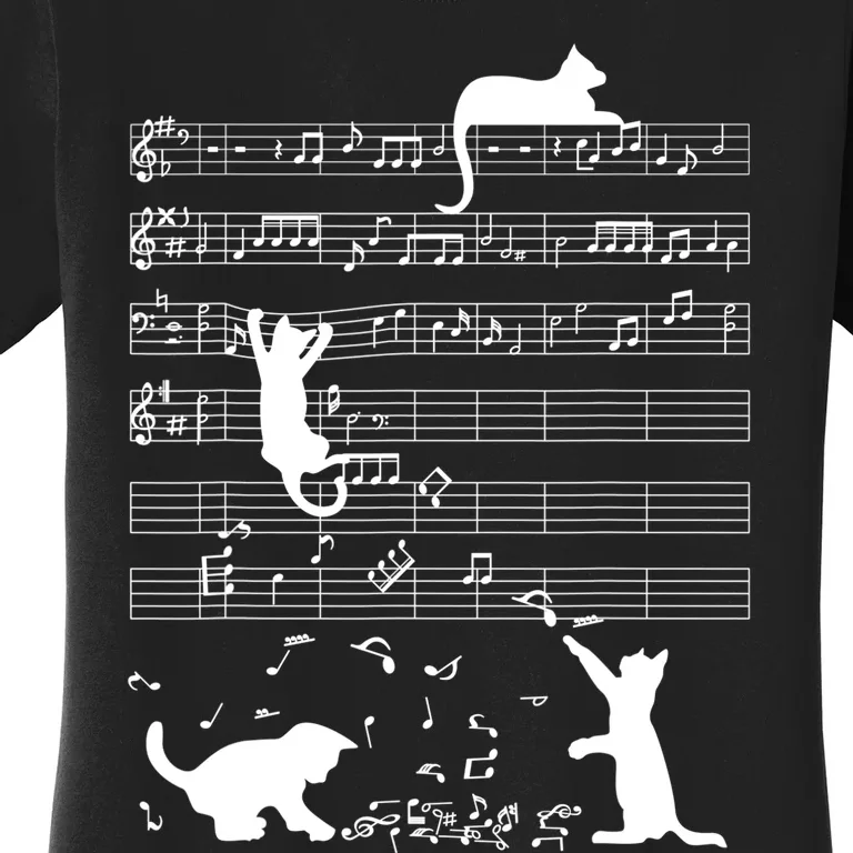 Cute Cat Kitty Playing Music Gift Clef Piano Musician Art Gift Women's T-Shirt