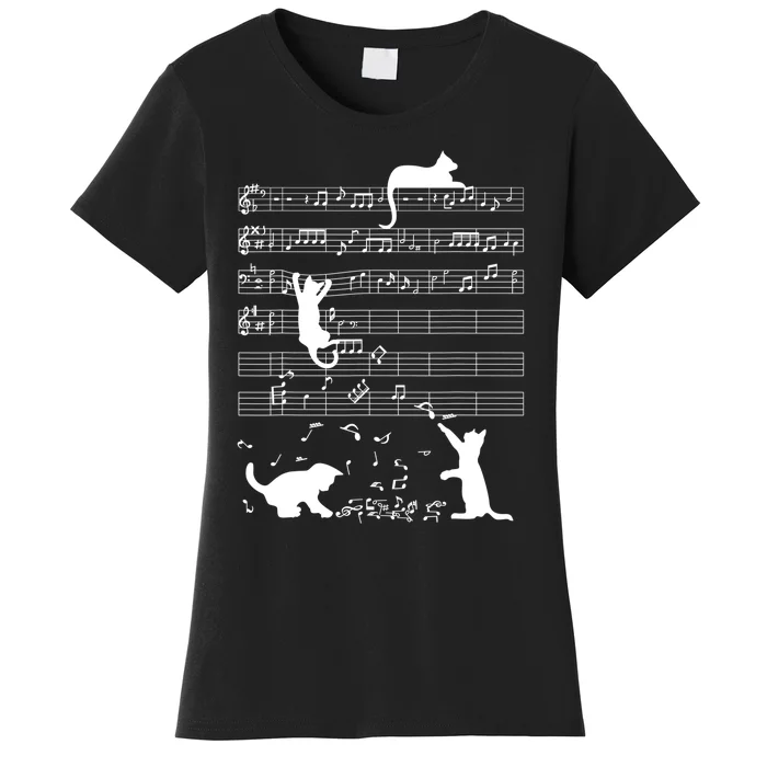 Cute Cat Kitty Playing Music Gift Clef Piano Musician Art Gift Women's T-Shirt